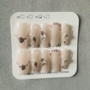 Elegant Nude Press-On Nails with Rhinestones